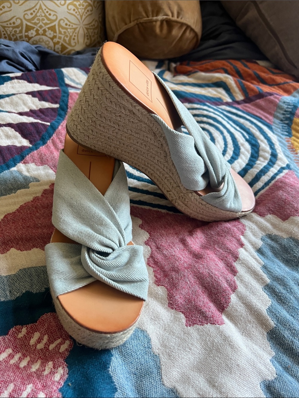 Dolce Vita Light Blue Denim Twisted Espadrille Wedge Slides - Picture 10 of 10